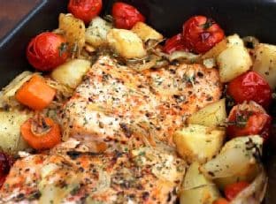 Salmon with roasted vegetables