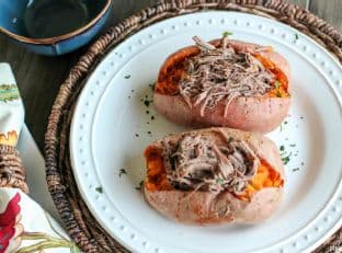 Shredded Roast Beef Stuffed Sweet Potatoes (Whole 30 & PALEO)