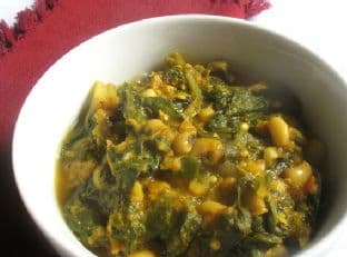 Spicy Black-Eyed Pea Curry with Swiss Chard and Roasted Eggplant